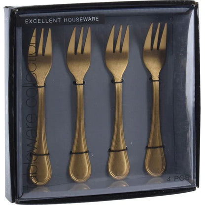 Excellent Houseware Gebaksvorkjes - 4 Stuks - Goudkleurig