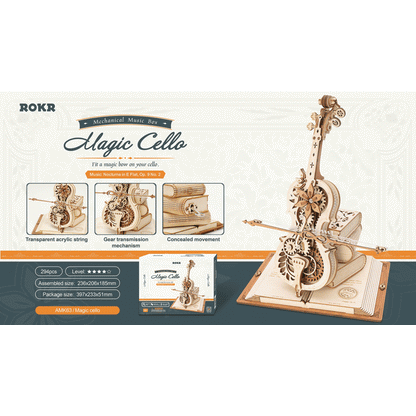 Robotime, Muziekdoos Hout Diy 3D Puzzel Magic Cello, Amk63, 23,5X20,5X18,5Cm