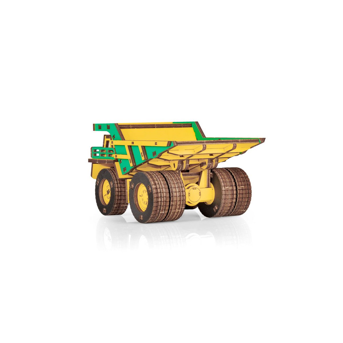 Eco Wood Art (Ewa) 3D Mechanische Houten Puzzel, Mining Dump Truck Belaz-7513E, 4219, Kleur Geel En Groen, 17X10X9Cm