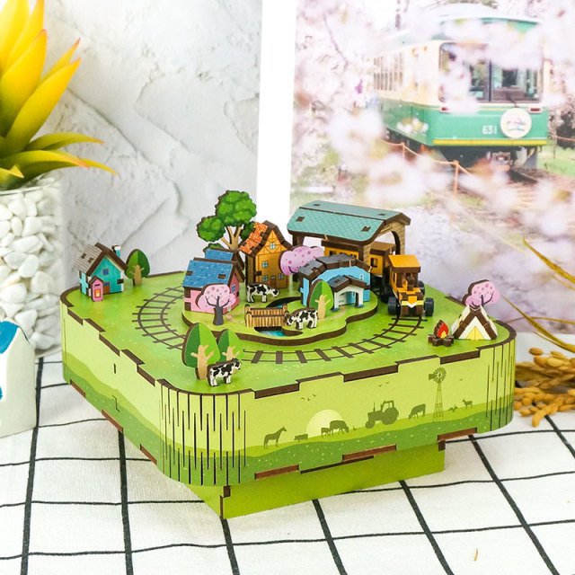 Tonecheer, Muziekdoosje, Diy 3D Houten Puzzel, Singing In The Meadow, Tq059, 14X14X9,6Cm