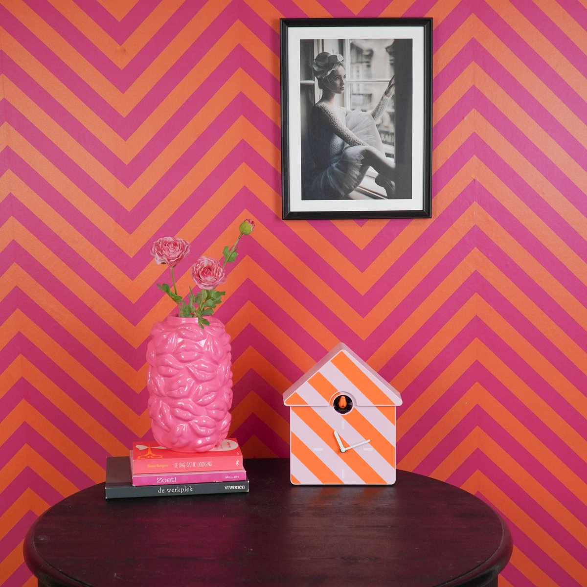 Klokklokkoekoekkoekoekpatroon- Oranje/ Roze- 24X27X9Cm