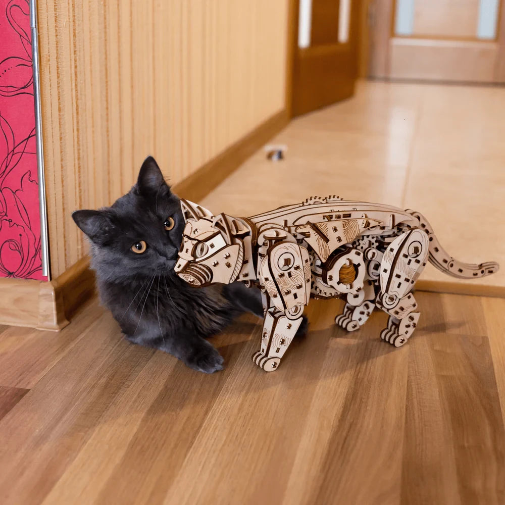 Eco Wood Art (Ewa) 3D Houten Puzzel Mechanische Wilde Kat/ Wild Cat, 2604, 47,6X11X18,9Cm