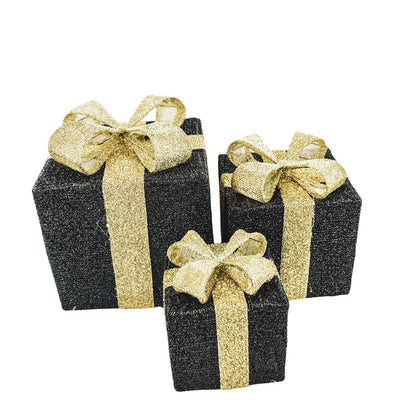 Led Xmas Gift - S3 - Polysenee - Zwart/Goud -15/20/25Cm