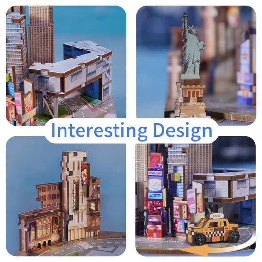 Tonecheer, Muziekdoosje, Diy 3D Houten Puzzel, New York, Tq067, 14X14X19Cm