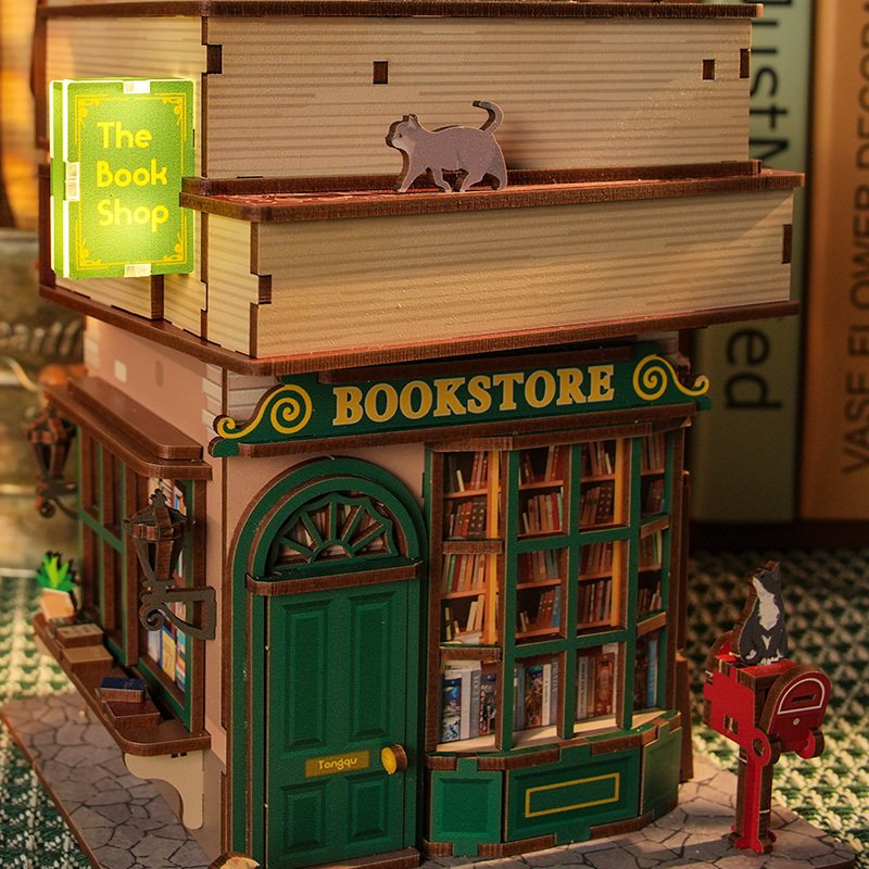 Tonecheer, Diy 3D Houten Puzzel, Desk Bin, Time Bookstore, Tq187, 15X14X24Cm