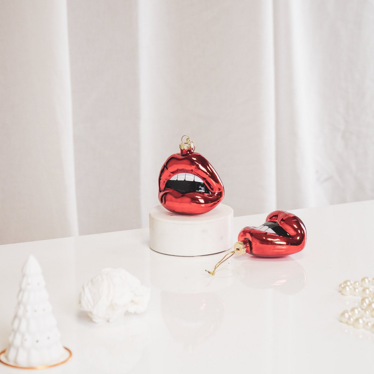 Kersthanger - Lip - Glas - Rood - 8,5X3,5X8,5Cm