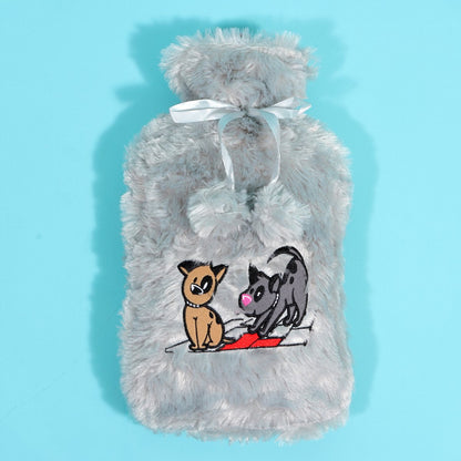 Biggdesign Dogs Grijze Warmwaterkruik Met Zachte Pluche Hoes 68 Oz