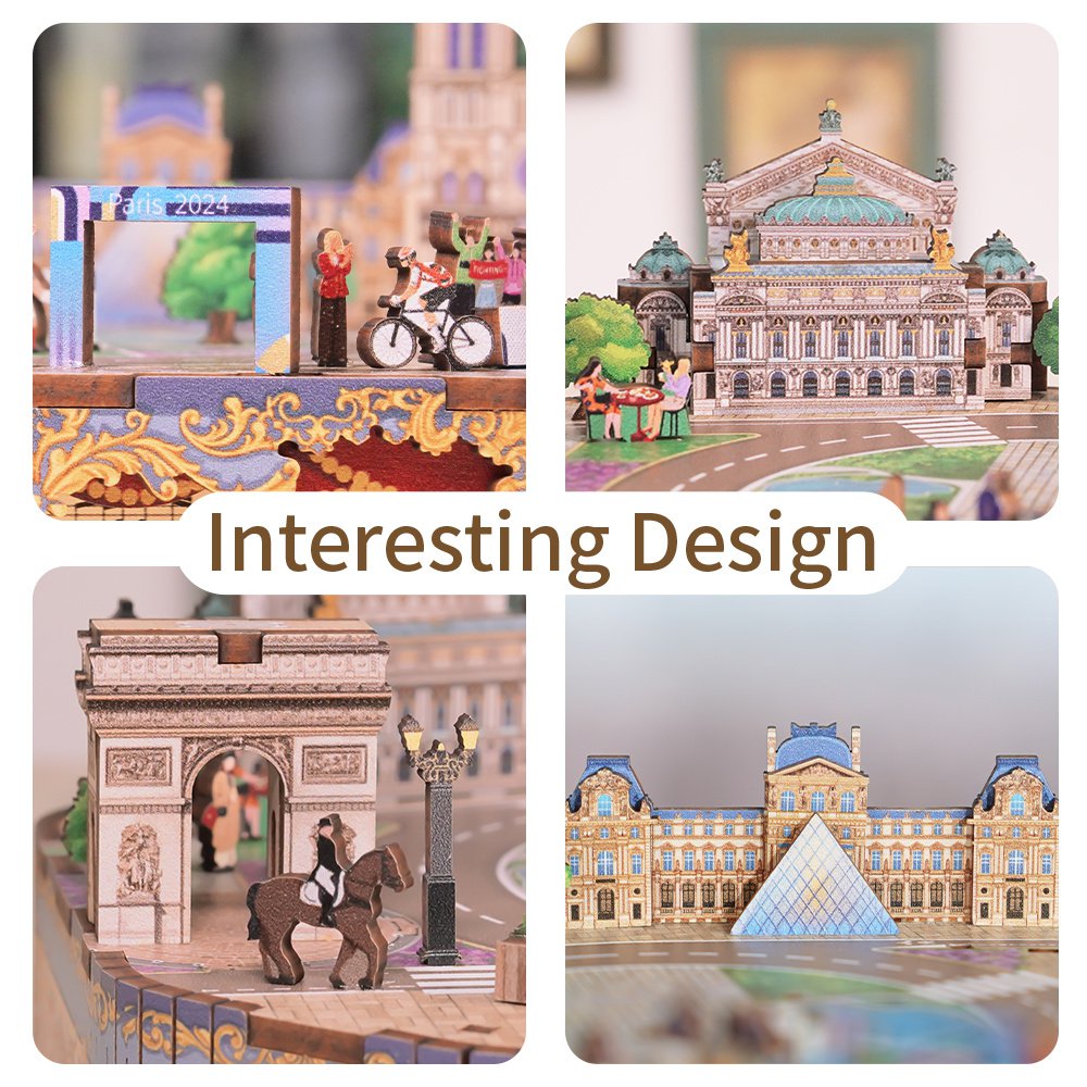 Tonecheer, Muziekdoosje, Diy 3D Houten Puzzel, Romantic Paris, Tq036, 16X14X17,7Cm