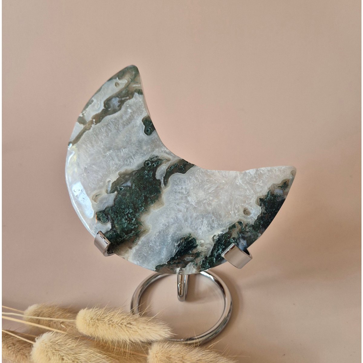 Xl Edelsteen Mosagaat Maan Op Standaard (Druzy & Patronen) #168 - 240G
