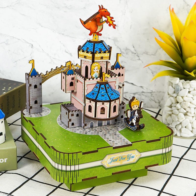 Tonecheer, Muziekdoosje, Diy 3D Houten Puzzel, Fairytable Castle, Tq062, 14X14X18,5Cm