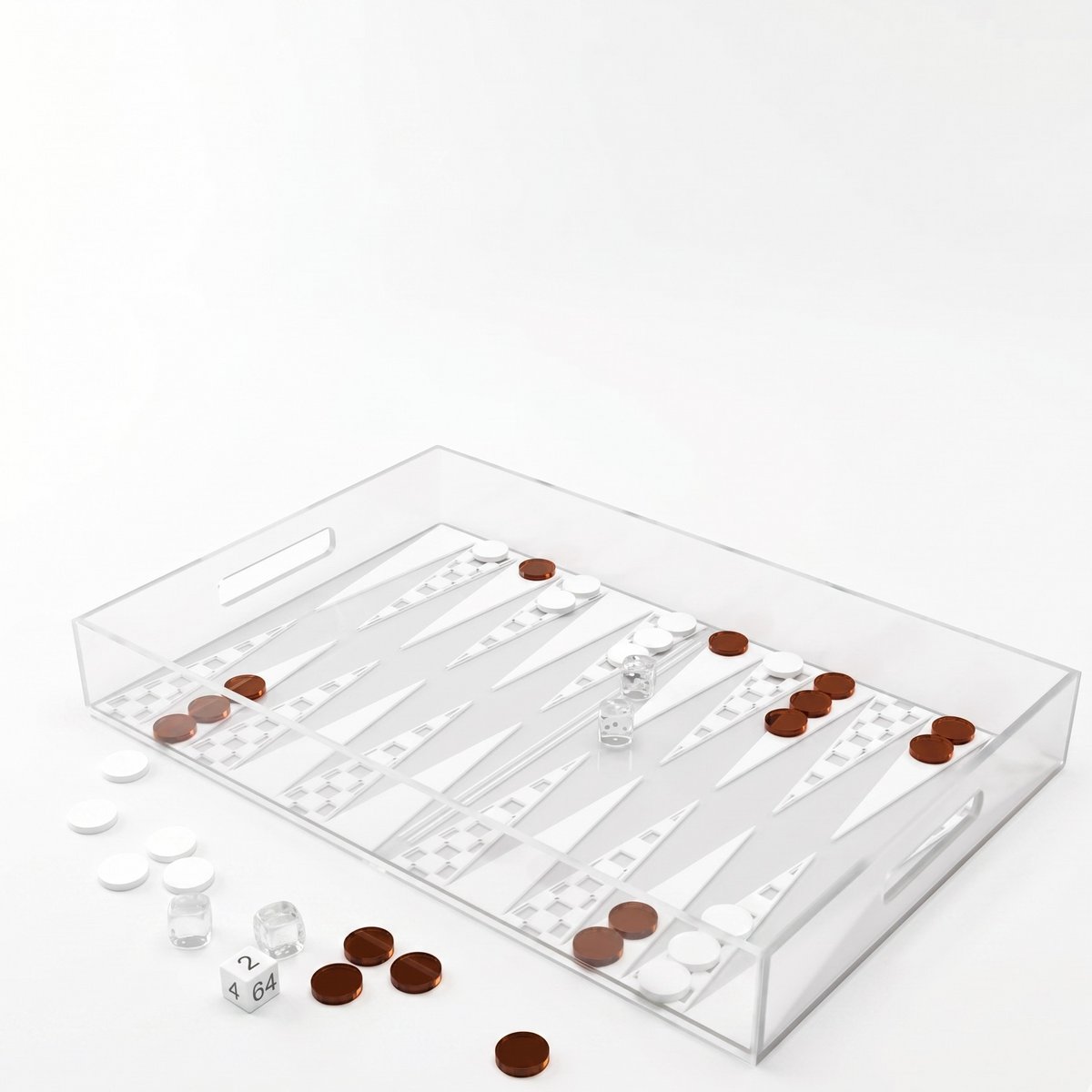 Backgammon Game Tray In White And Brown Acryl 25X38X5Cm