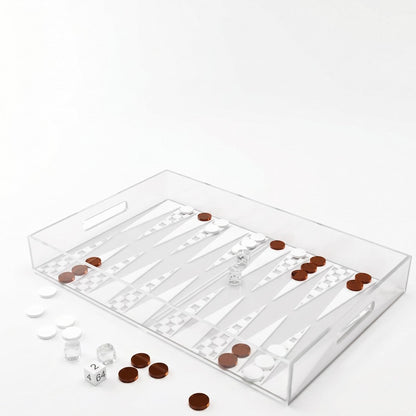 Backgammon Game Tray In White And Brown Acryl 25X38X5Cm