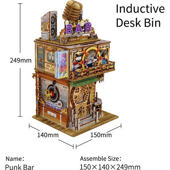 Tonecheer, Diy 3D Houten Puzzel Desk Bin, Punk Bar, Tq183,15X14X25Cm