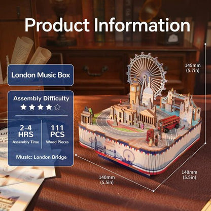 Tonecheer, Muziekdoosje, Diy 3D Houten Puzzel, London, Tq066, 14X14X14,5Cm