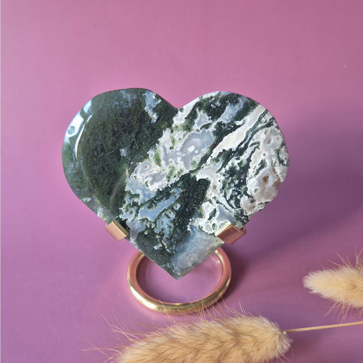 Xl Edelsteen Druzy Mosagaat Hart Op Metalen Standaard – #130 200Gram
