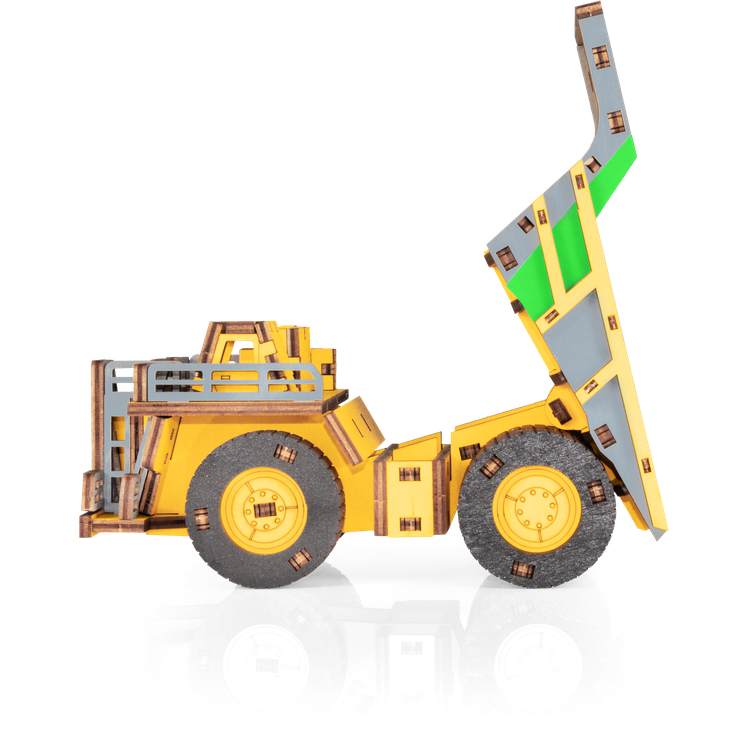 Eco Wood Art (Ewa) 3D Mechanische Houten Puzzel, Hybrid Mining Dump Truck Belaz-7513M, 4233, Kleur Geel, 18X9X10Cm
