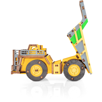 Eco Wood Art (Ewa) 3D Mechanische Houten Puzzel, Hybrid Mining Dump Truck Belaz-7513M, 4233, Kleur Geel, 18X9X10Cm