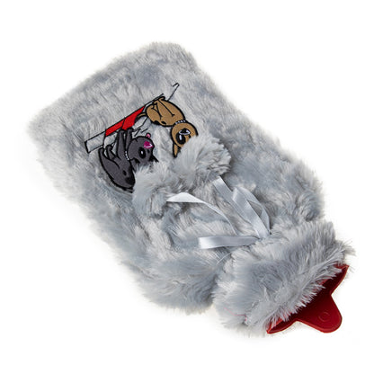 Biggdesign Dogs Grijze Warmwaterkruik Met Zachte Pluche Hoes 68 Oz