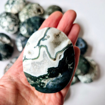 Edelsteen Mosagaat Palmsteen (6-8 Cm) – Aarding & Natuurlijke Groei Handsteen Worrystone Zorgensteen
