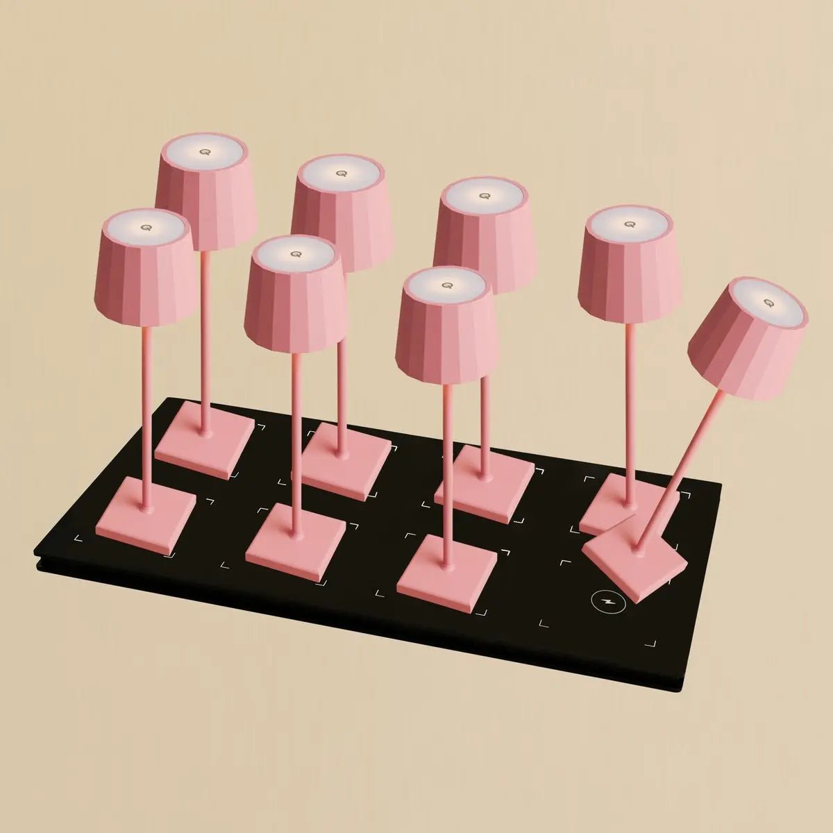 Combiset Professioneel | 8 X Wouter Flamingo Roze Oplaadbare Tafellampen & Oplaadstation