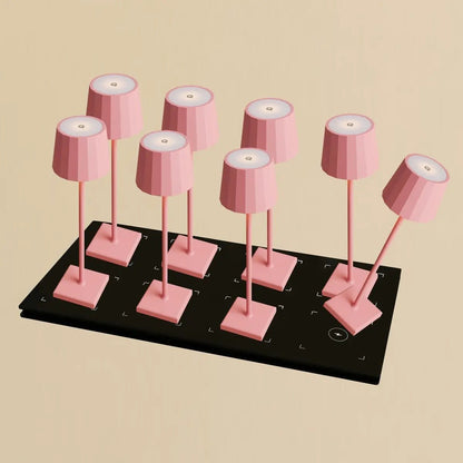 Combiset Professioneel | 8 X Wouter Flamingo Roze Oplaadbare Tafellampen & Oplaadstation