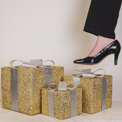 Led Xmas Gift - S3 - Polysenee - Gold/Silver -15/20/25Cm