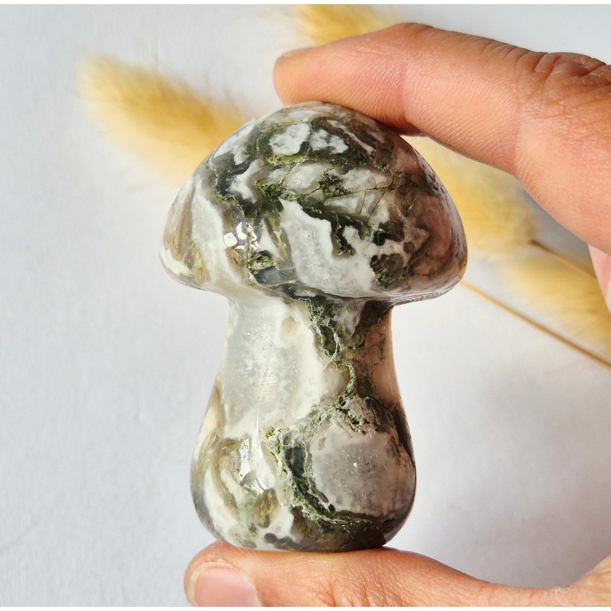 Mosagaat Paddenstoel 93G | Natuurlijke Kristal Carving | Uniek Exemplaar