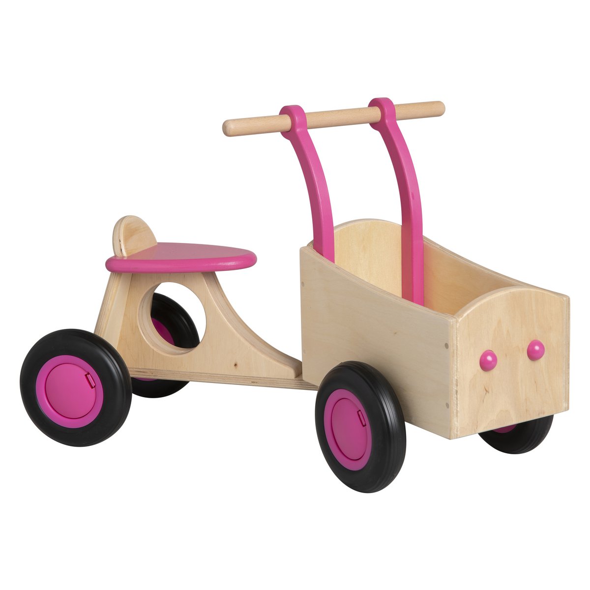 Van Dijk Toys Houten Kinder Loop Bakfiets Vanaf 1 Jaar - Roze (Kinderopvang Kwaliteit)