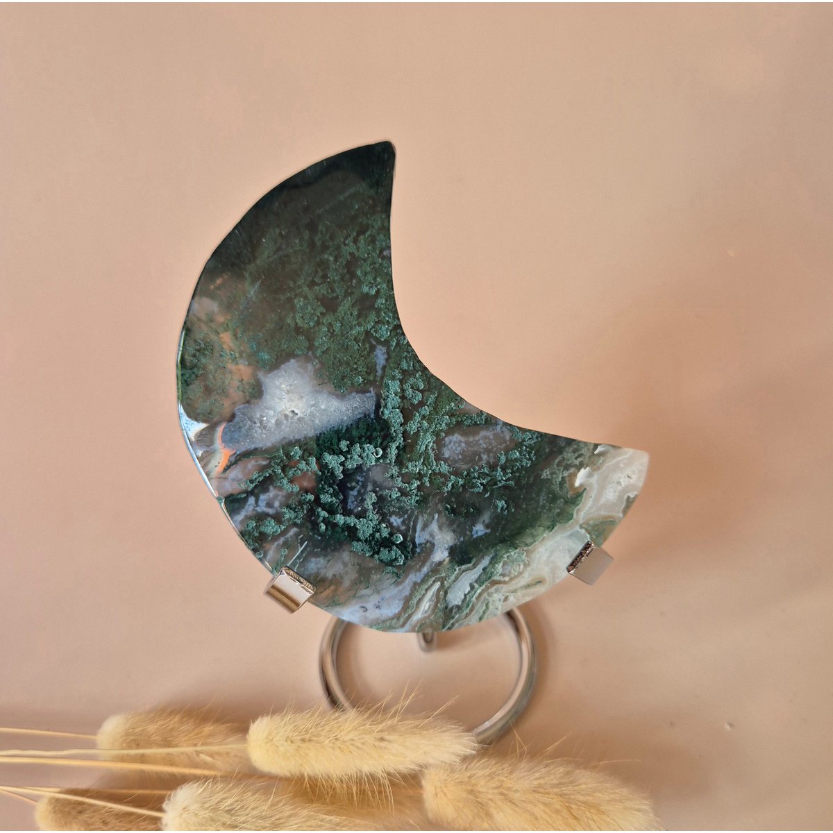 Xl Edelsteen Mosagaat Maan Op Standaard (Druzy & Patronen) #173 - 240G