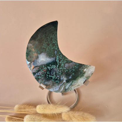 Xl Edelsteen Mosagaat Maan Op Standaard (Druzy & Patronen) #173 - 240G