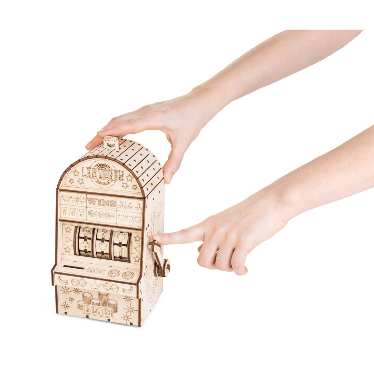 Eco Wood Art (Ewa) Diy 3D Mechanische Houten Puzzel, One-Armed Bandit (Met Spaarpot), 4585, 13,6X11,7X25,3Cm