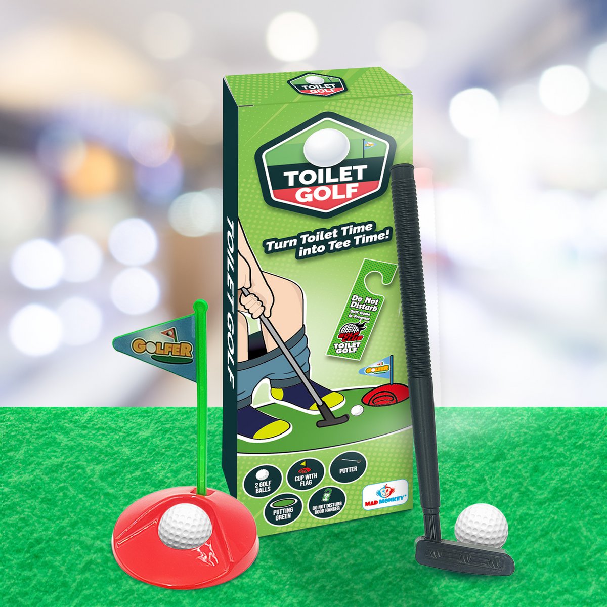 Mad Monkey - Minigolfspel Met Clubs En Ballen Toiletgolfset, Toiletminigolf