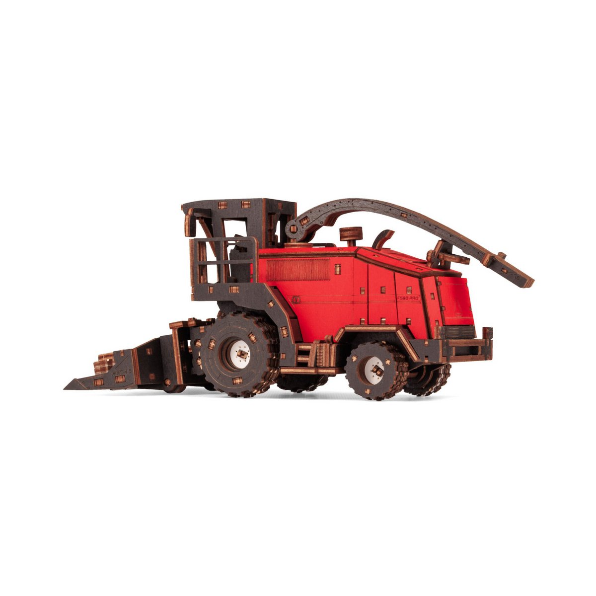 Eco Wood Art (Ewa) 3D Mechanische Houten Puzzel, Harvester Forage Fs80, 4264, Rood, 27X15X12Cm