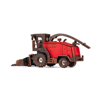 Eco Wood Art (Ewa) 3D Mechanische Houten Puzzel, Harvester Forage Fs80, 4264, Rood, 27X15X12Cm