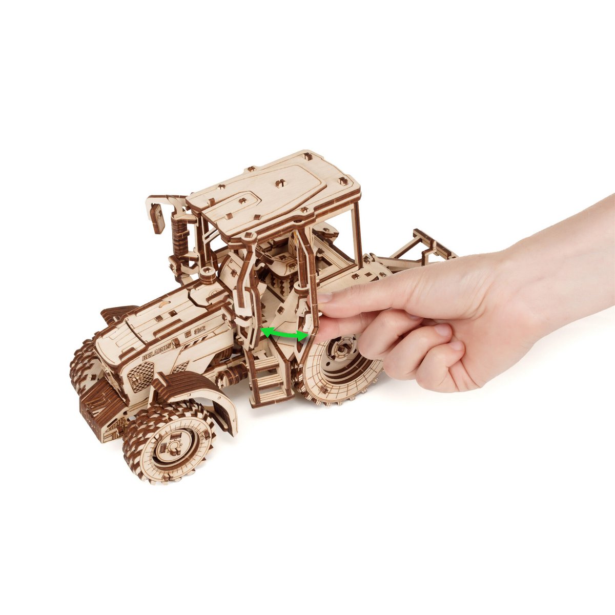 Eco Wood Art (Ewa) 3D Mechanische Puzzel Tractor Belarus 82.3 Met Ploeg (Plow), 3892, 36,2X11,8X15,6Cm