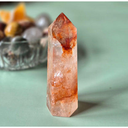 Edelsteen Fire Quartz Toren – 80-100 Gram – Innerlijke Kracht, Focus & Emotionele Heling