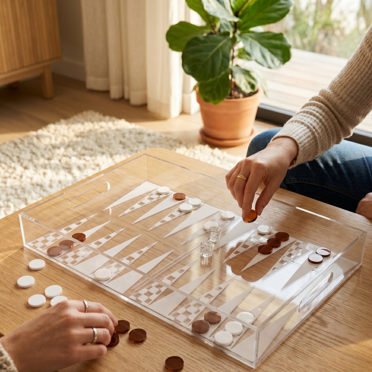 Backgammon Game Tray In White And Brown Acryl 25X38X5Cm