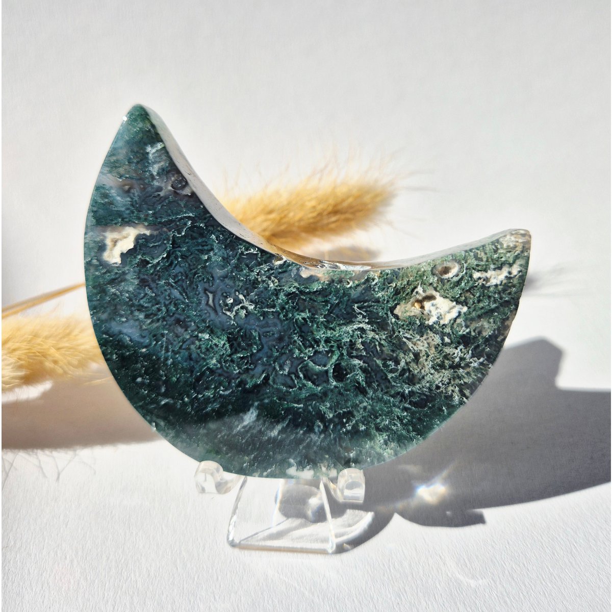 Edelsteen Mosagaat Maan Op Standaard (Druzy & Patronen) Agaat - #322 10-12Cm