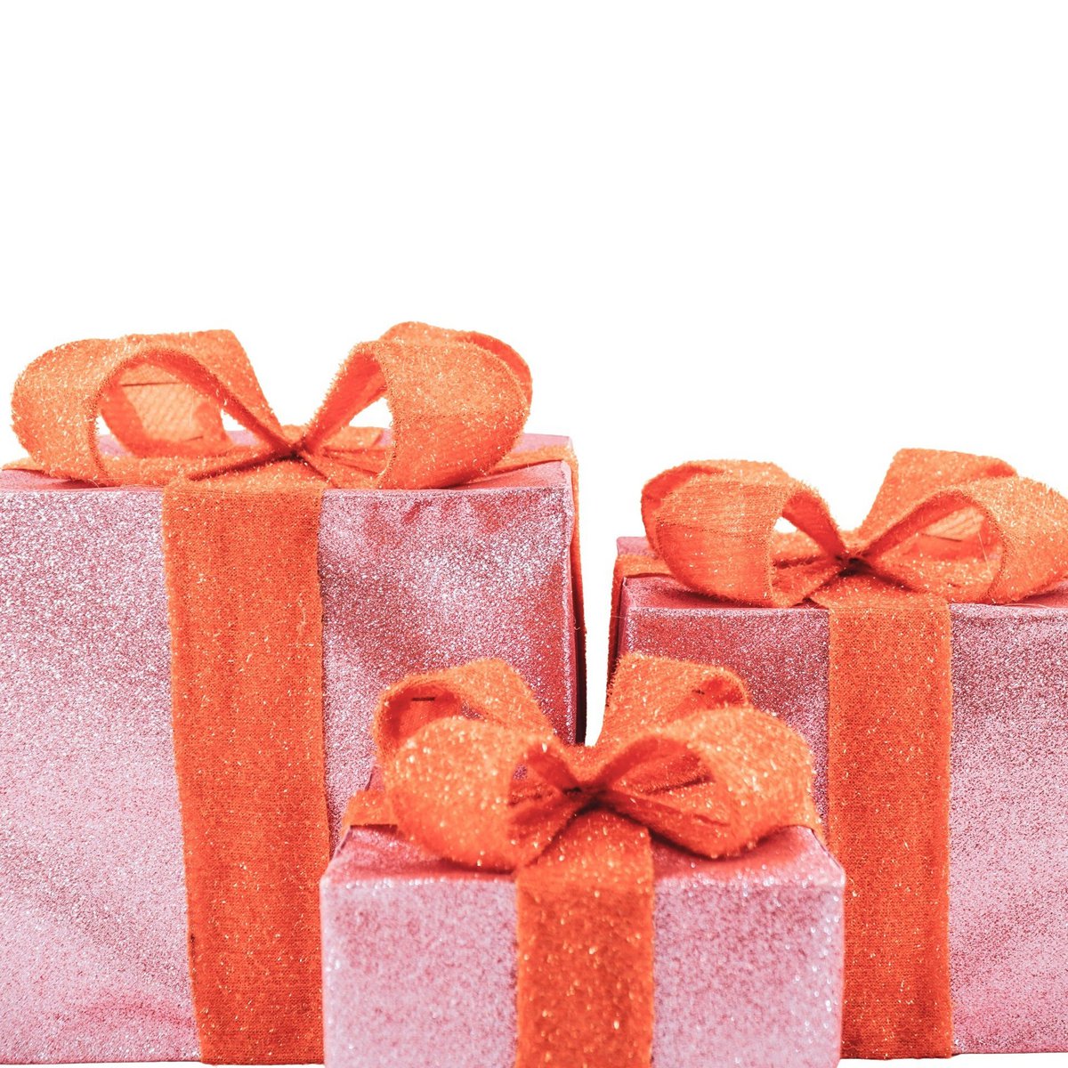 Led Xmas Gift - S3 - Polysenee - Pink/Orange -15/20/25Cm