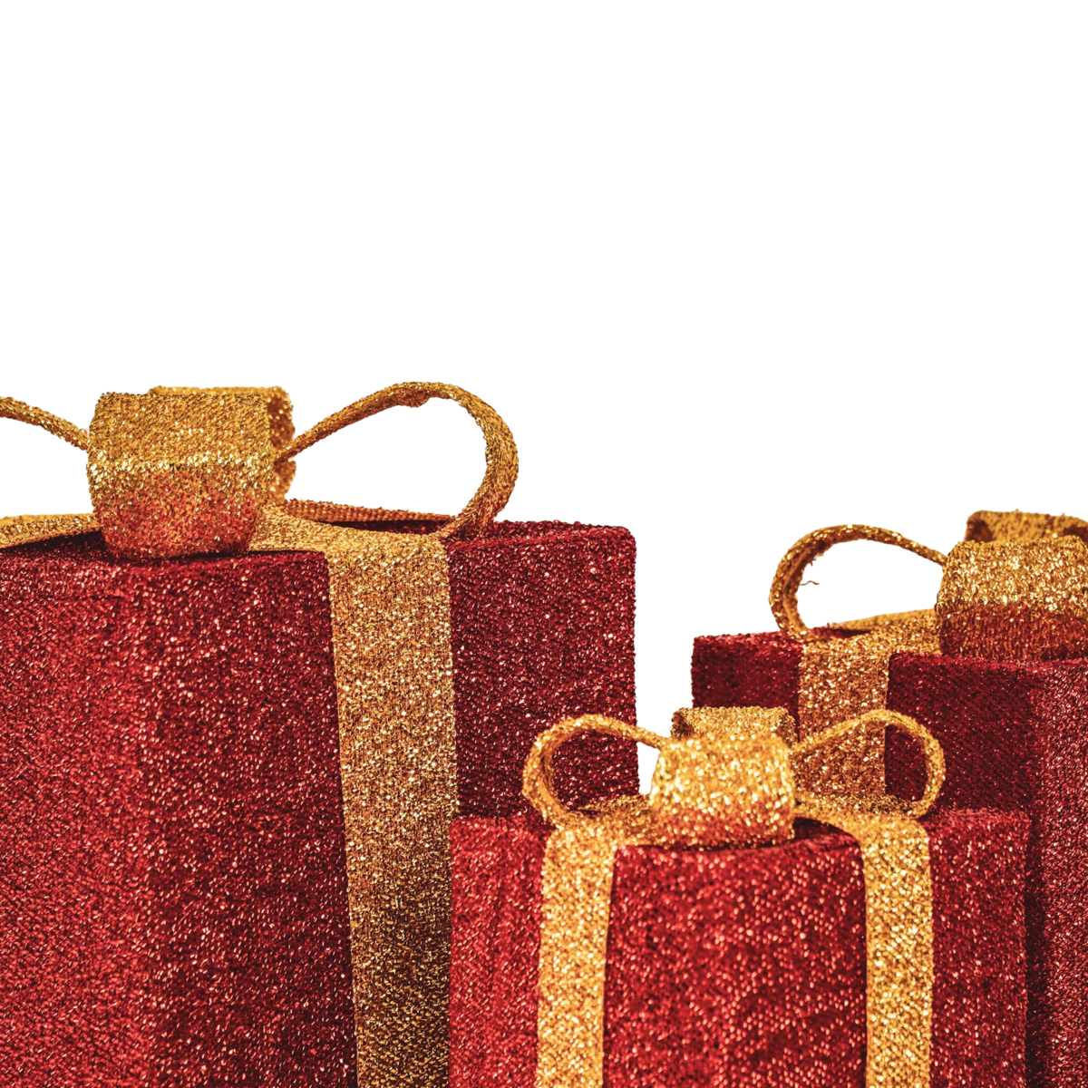 Kerst Led Lamp - Geschenkset Van 3 - Rood/Goud - 15Cm/20Cm/25Cm