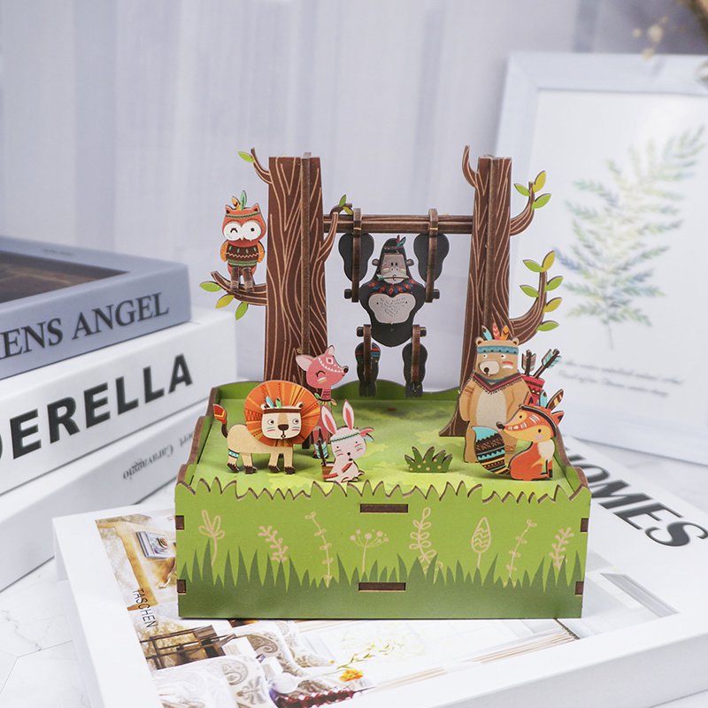Tonecheer, Muziekdoosje, Diy 3D Houten Puzzel, Jungle Games, Tq050, 10,3X10,5X15,5Cm