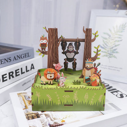 Tonecheer, Muziekdoosje, Diy 3D Houten Puzzel, Jungle Games, Tq050, 10,3X10,5X15,5Cm