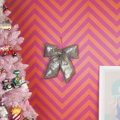 Kerstdecoratie - Strik - Zwart/ Goud - Stof - 32X40Cm