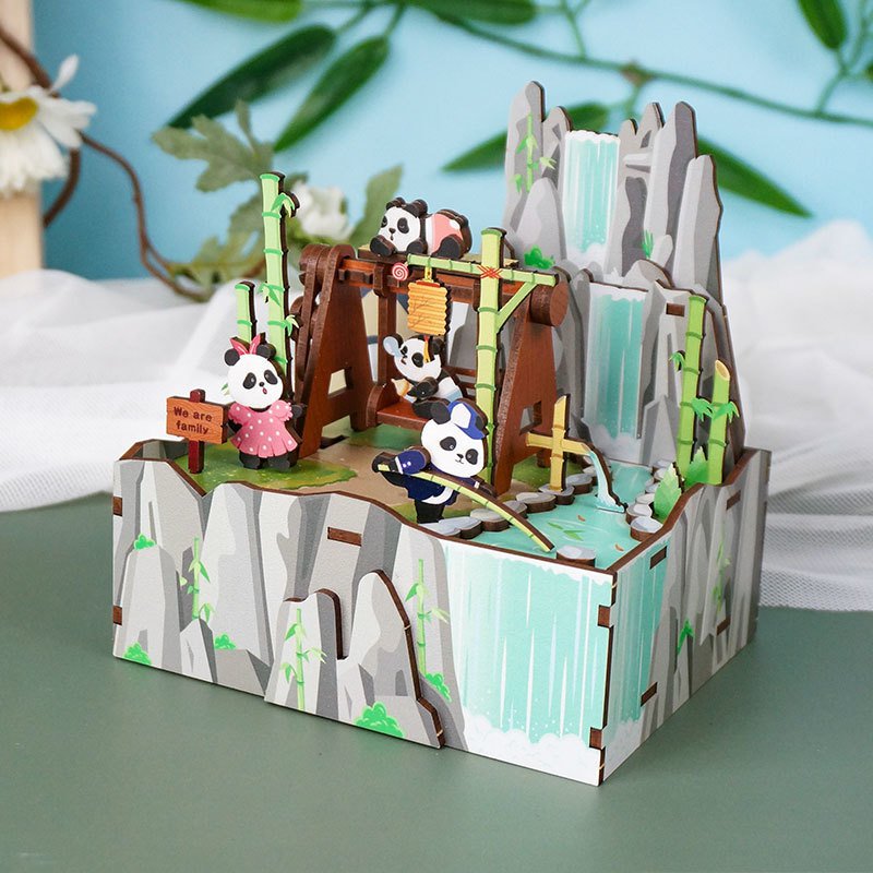Tonecheer, Muziekdoosje, Diy 3D Houten Puzzel, Panda's Home, Tq057, 13X10,3X13,8Cm