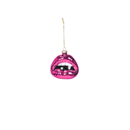 Ornament - Kersthanger - Lip - Glas - Roze - 8,5X3,5X8,5Cm