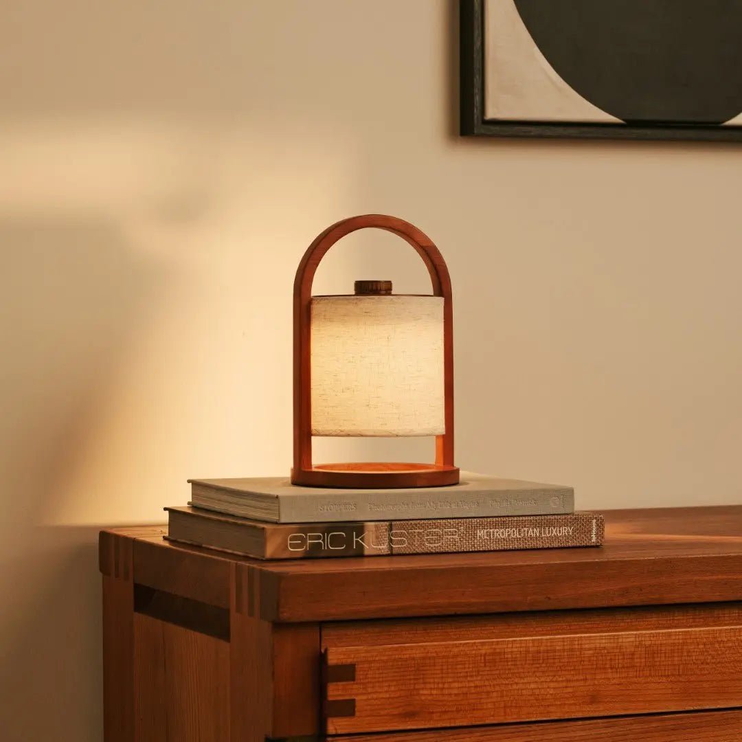 Rivierkastanjebruine Houten Oplaadbare Lamp