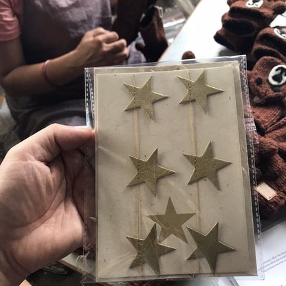 Luna-Leena Wenskaartenset + Slinger Sterren Goud - Verticaal - L115Cm - Goud - Ecovriendelijk Papier - Handgemaakt In Nepal