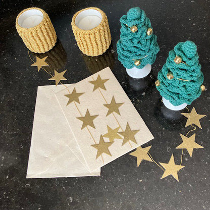 Luna-Leena Wenskaartenset + Slinger Sterren Goud - Verticaal - L115Cm - Goud - Ecovriendelijk Papier - Handgemaakt In Nepal
