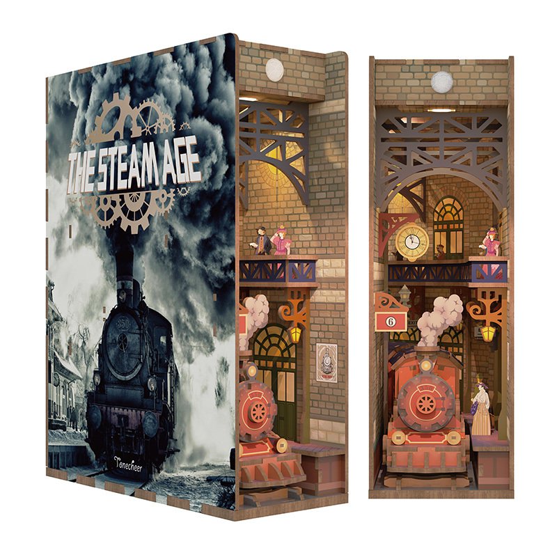 Tonecheer, Diy Book Nook, Trein/Train, The Steam Age Bookend, Tq125, 18X8X24,5Cm