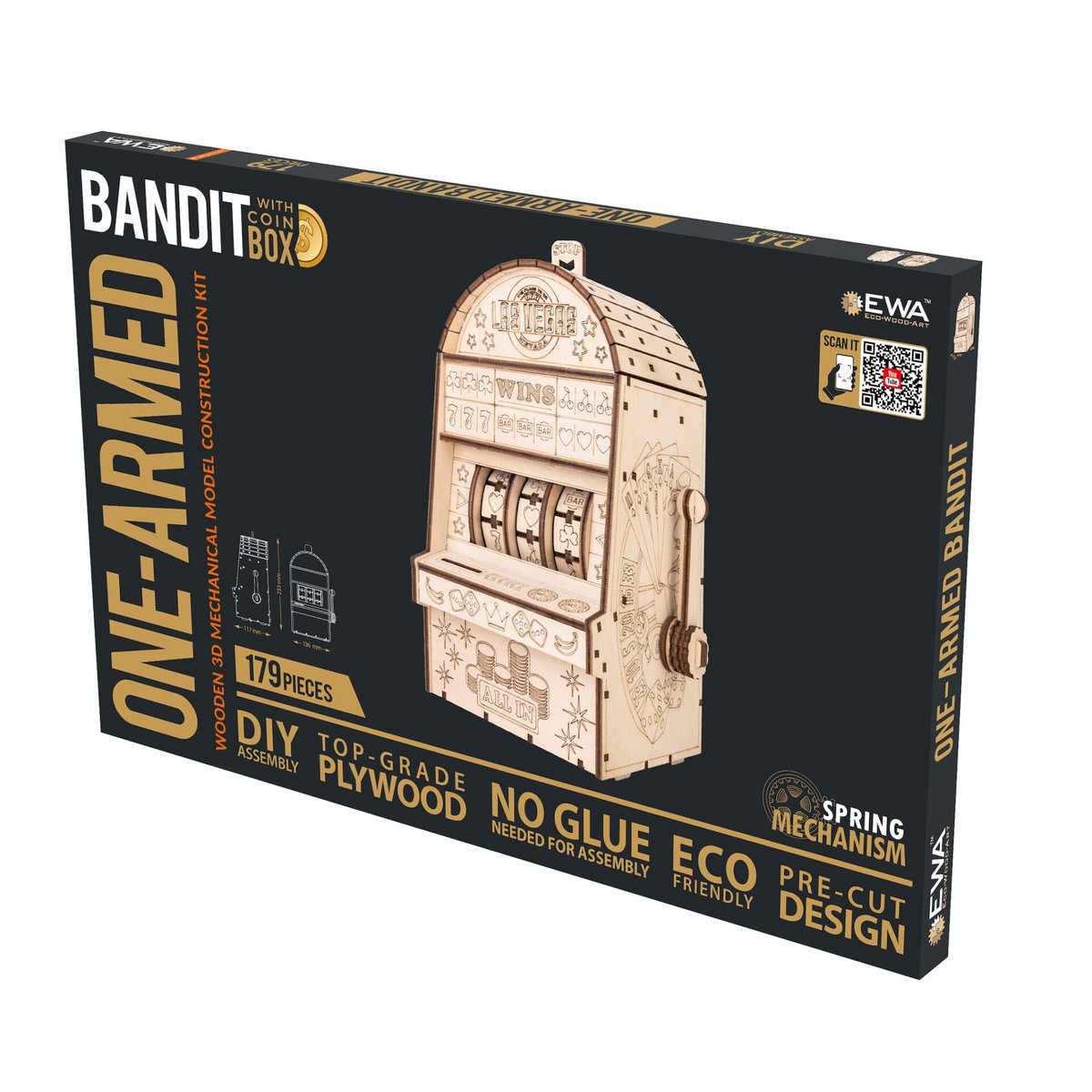 Eco Wood Art (Ewa) Diy 3D Mechanische Houten Puzzel, One-Armed Bandit (Met Spaarpot), 4585, 13,6X11,7X25,3Cm